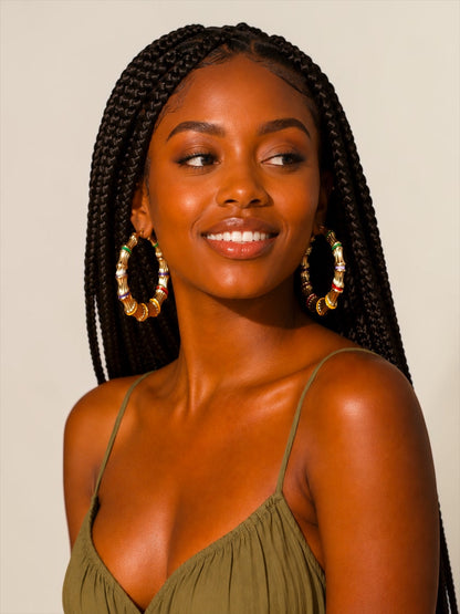 Chunky Bamboo Hoop Earrings, Gold Retro Statement Earrings