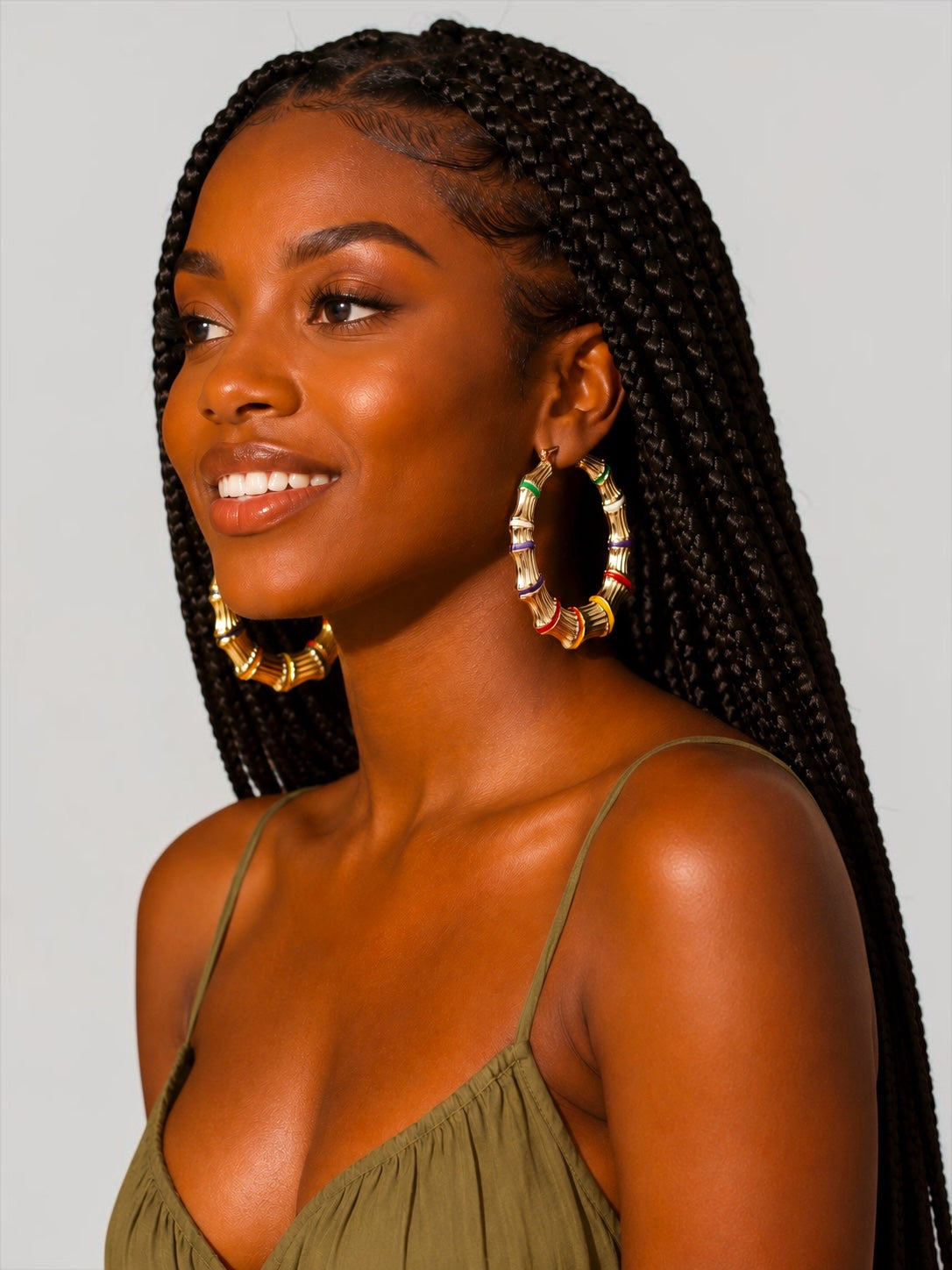 Chunky Bamboo Hoop Earrings, Gold Retro Statement Earrings