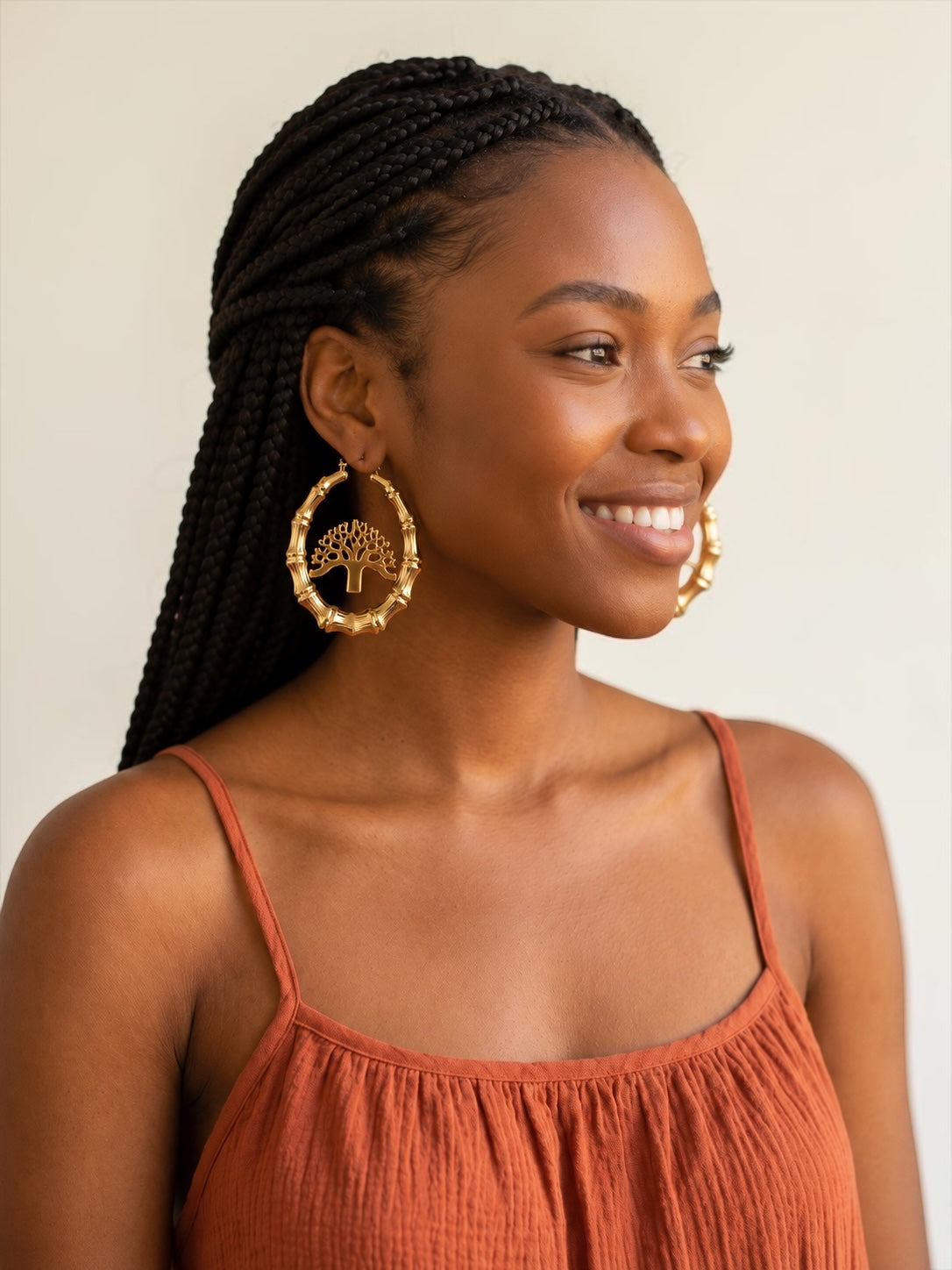 Tree of Life Bamboo Hoop Earrings, Gold Statement Hoops Fatisha Boutique