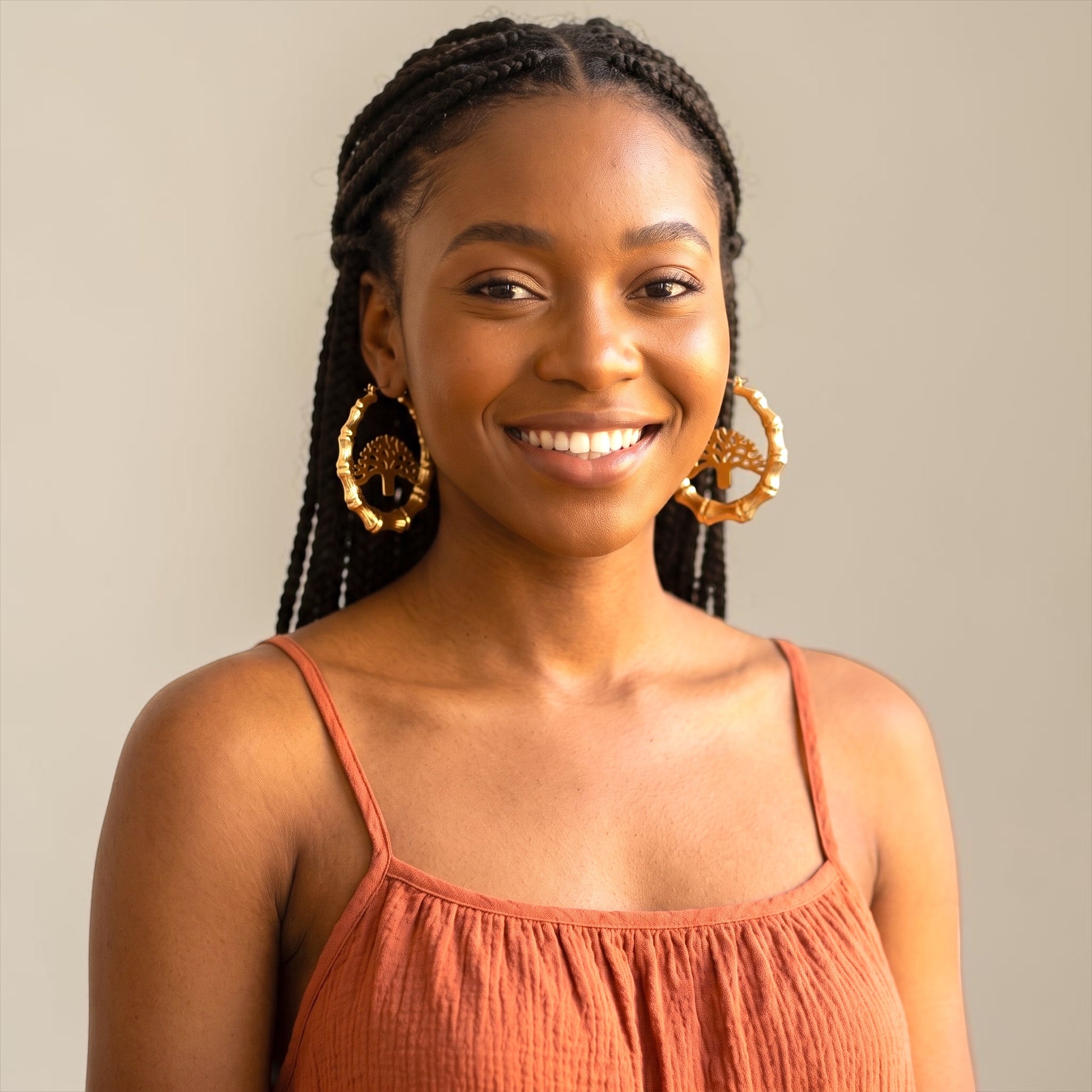 Tree of Life Bamboo Hoop Earrings, Gold Statement Hoops