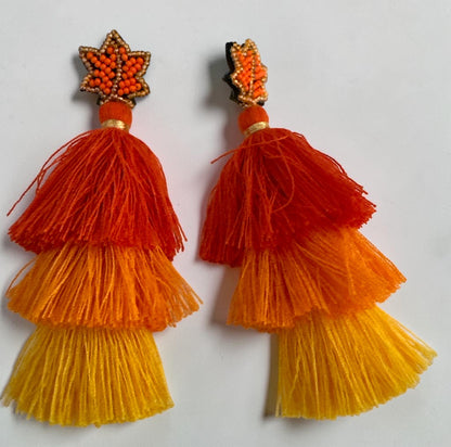 Orange Ombre Bohemian Long Tassel Statement Earrings