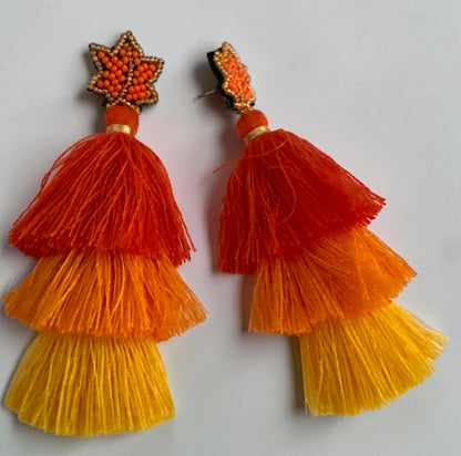Orange Ombre Bohemian Long Tassel Statement Earrings
