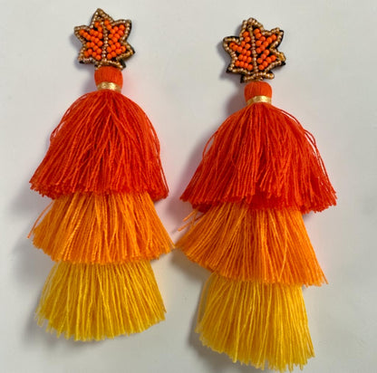 Orange Ombre Bohemian Long Tassel Statement Earrings