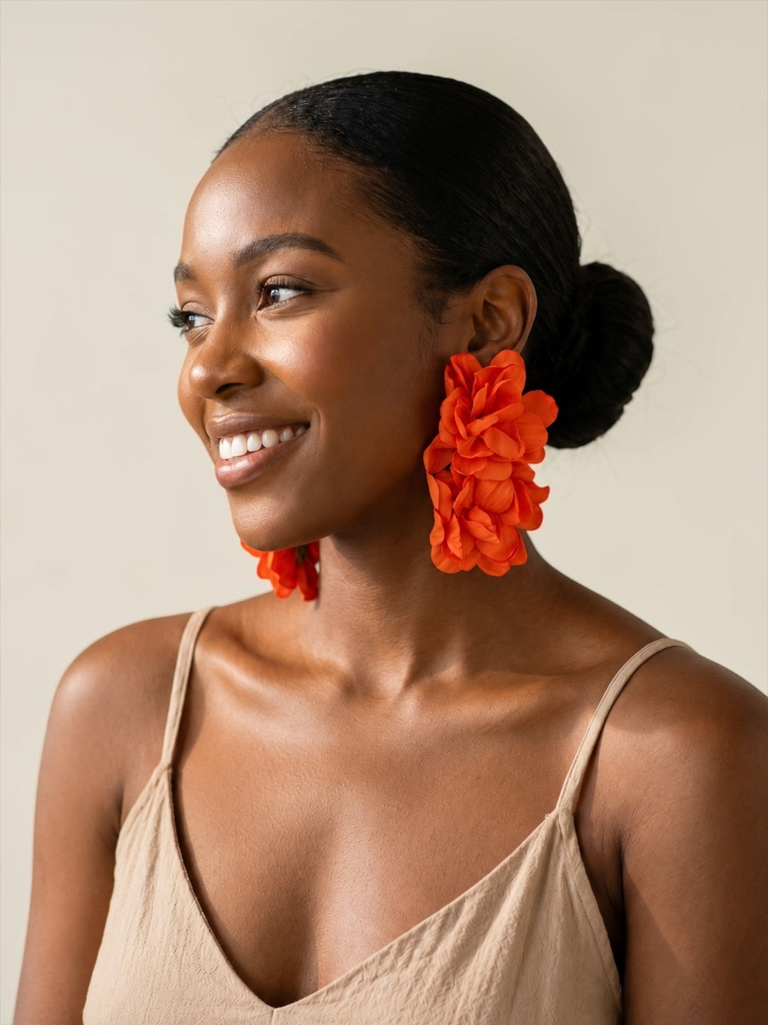 Orange Bohemian Flower Statement Drop Earrings Fatisha Boutique