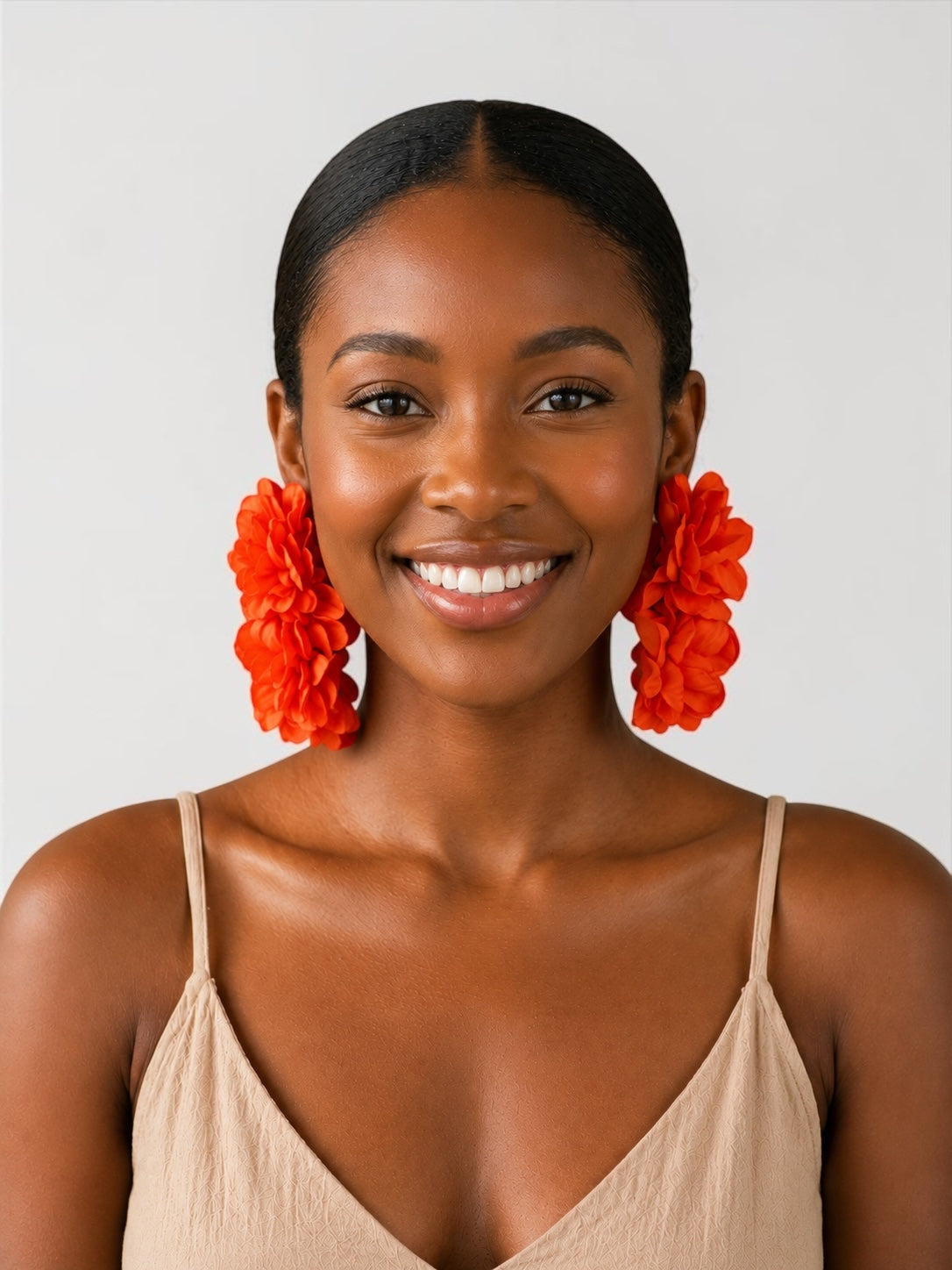 Orange Bohemian Flower Statement Drop Earrings