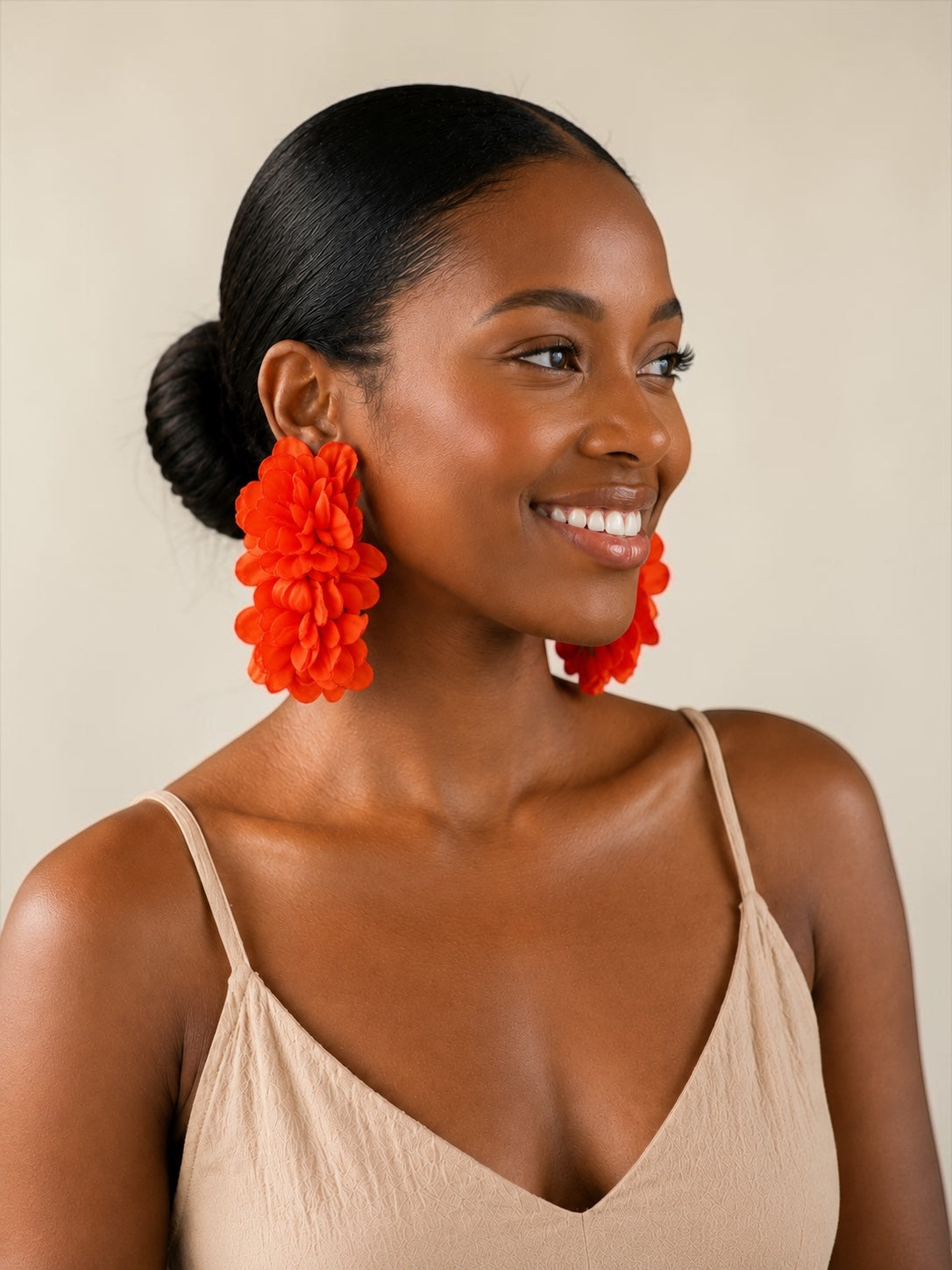 Orange Bohemian Flower Statement Drop Earrings Fatisha Boutique