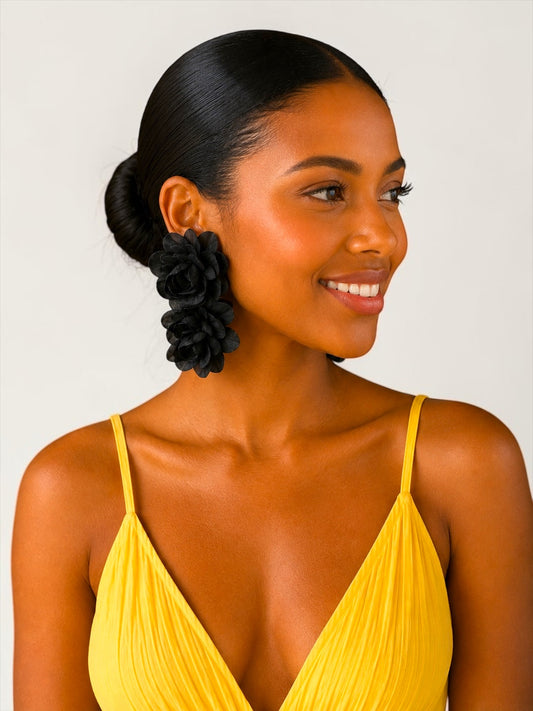 Black Bohemian Flower Statement Drop Earrings