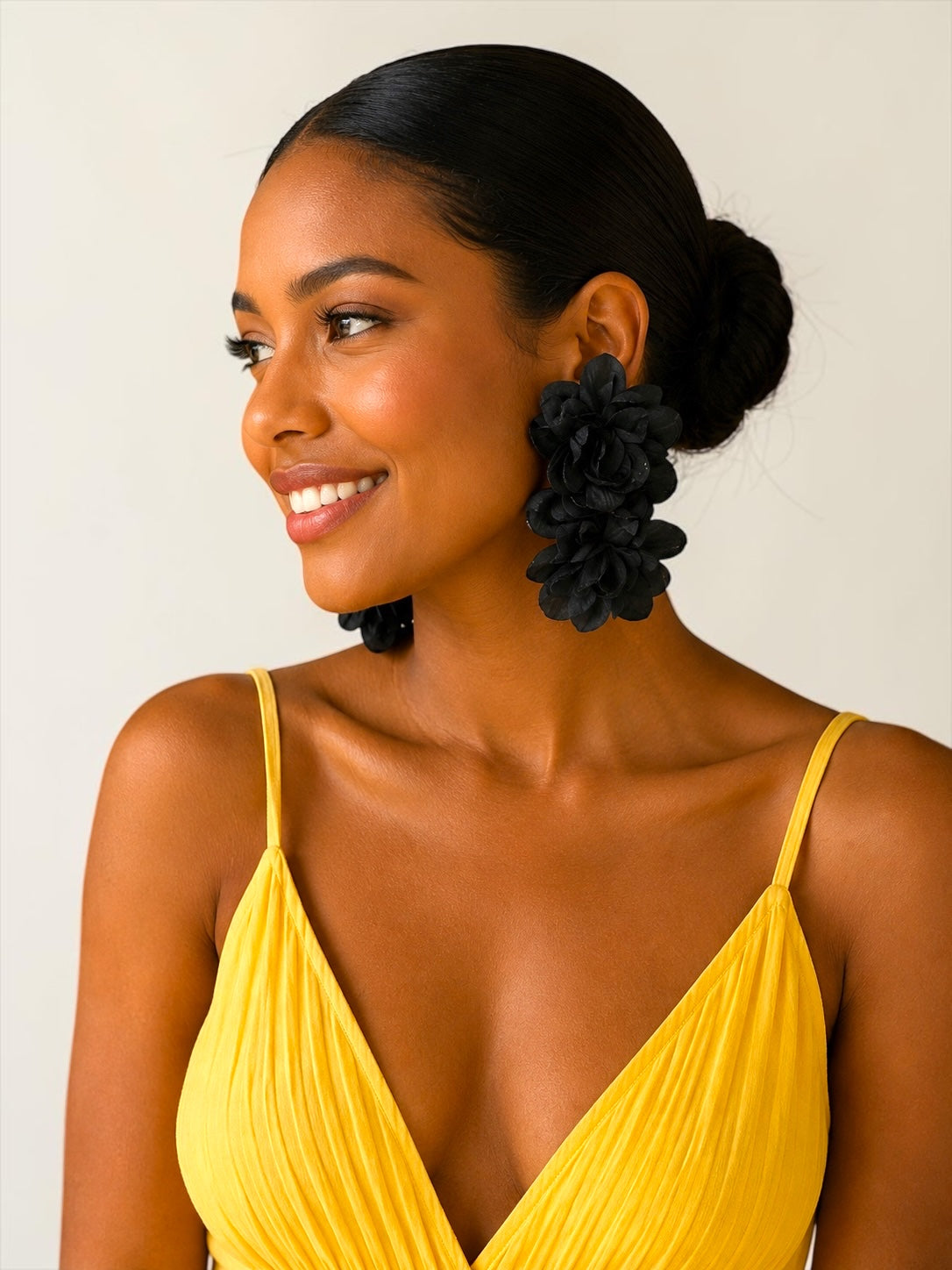 Black Bohemian Flower Statement Drop Earrings Fatisha Boutique
