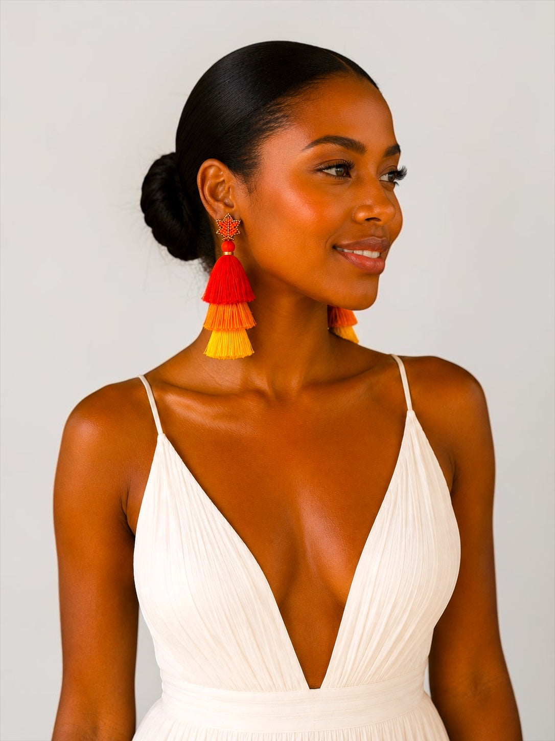 Orange Ombre Bohemian Long Tassel Statement Earrings