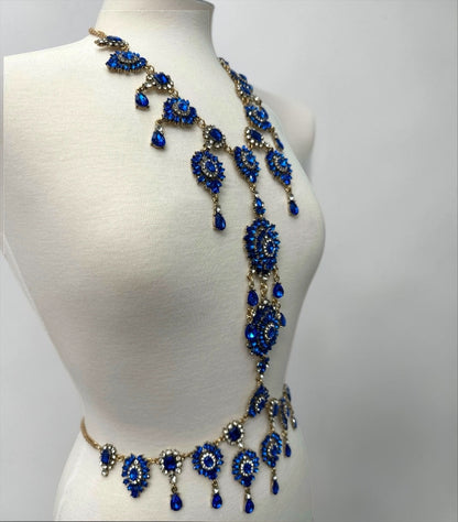 Luxury Sapphire Blue Crystal Body Chain – Statement Rhinestone Body Jewellery
