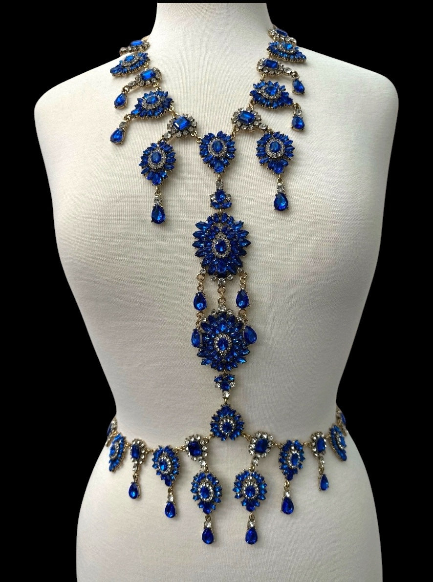 Luxury Sapphire Blue Crystal Body Chain – Statement Rhinestone Body Jewellery