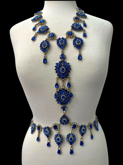 Luxury Sapphire Blue Crystal Body Chain – Statement Rhinestone Body Jewellery