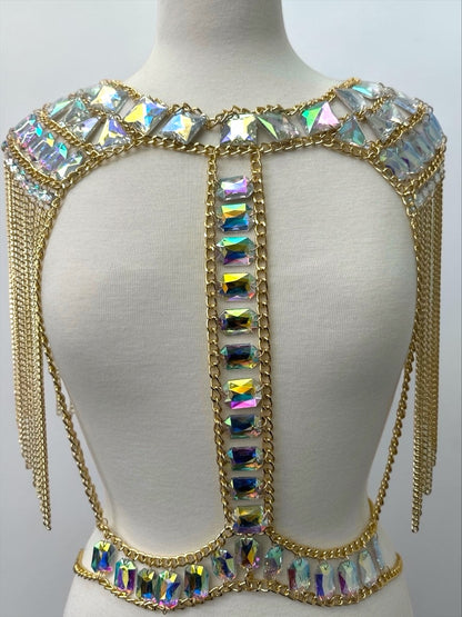 Chaîne de corps bohème à strass et pampilles d'épaule – Bijou fantaisie de festival (Livraison gratuite au Royaume-Uni)