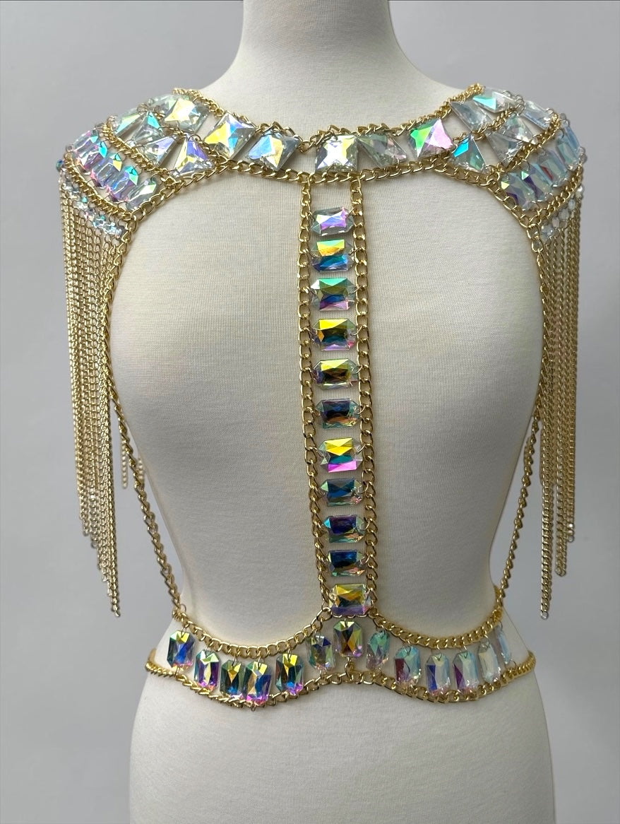 Chaîne de corps bohème à strass et pampilles d'épaule – Bijou fantaisie de festival (Livraison gratuite au Royaume-Uni)