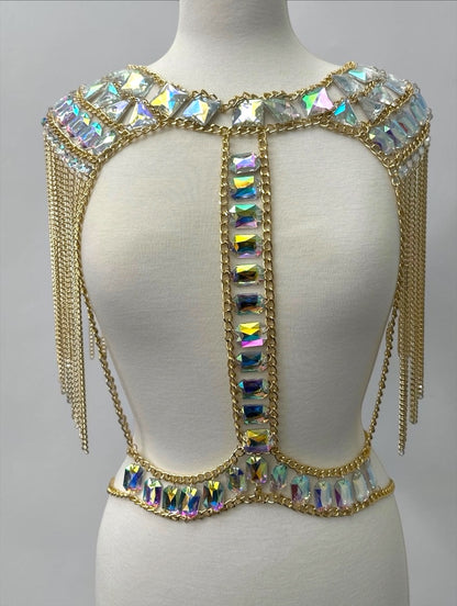 Chaîne de corps bohème à strass et pampilles d'épaule – Bijou fantaisie de festival (Livraison gratuite au Royaume-Uni)