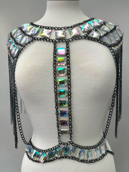 Boho Schulter-Körperkette mit Strassquaste – Festival-Statement-Schmuck