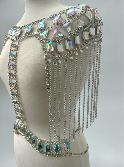 Boho Schulter-Körperkette mit Strassquaste – Festival-Statement-Schmuck