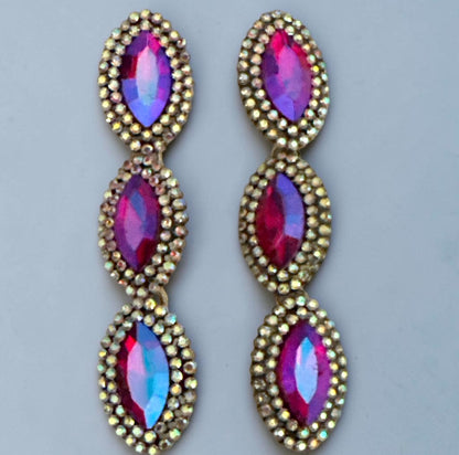 Long Pink Crystal Statement Drop Earrings
