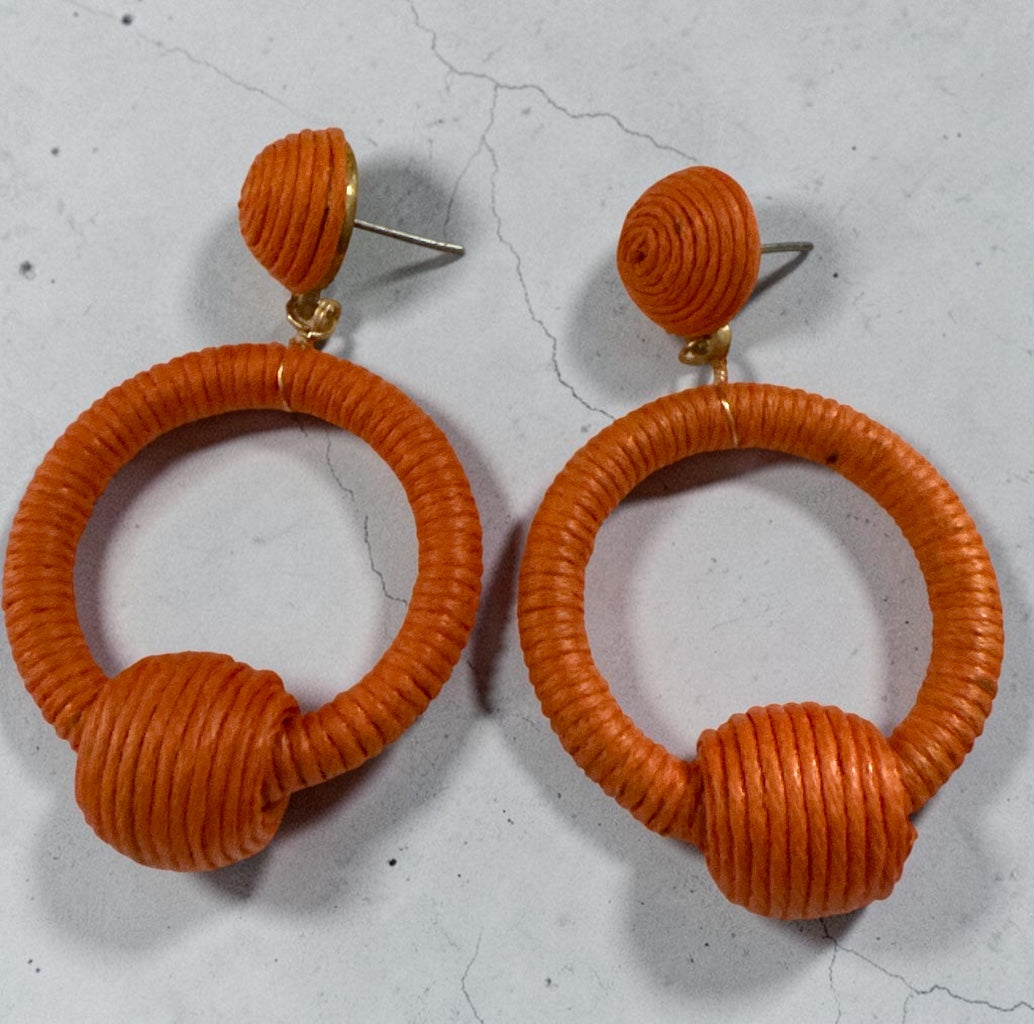 Orange Woven Rope Hoop Drop Earrings – Boho Statement Jewellery Fatisha Boutique