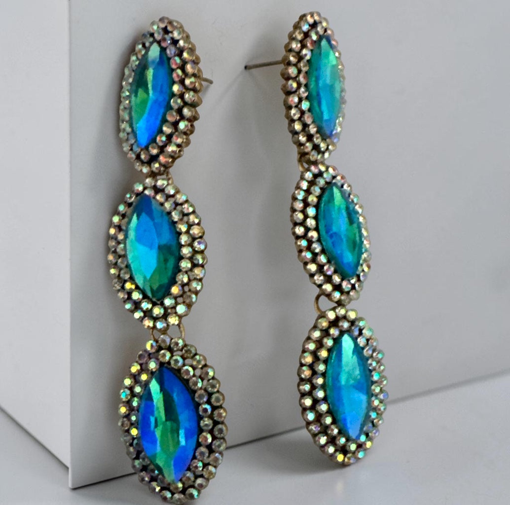 Long Blue Crystal Statement Drop Earrings Fatisha Boutique