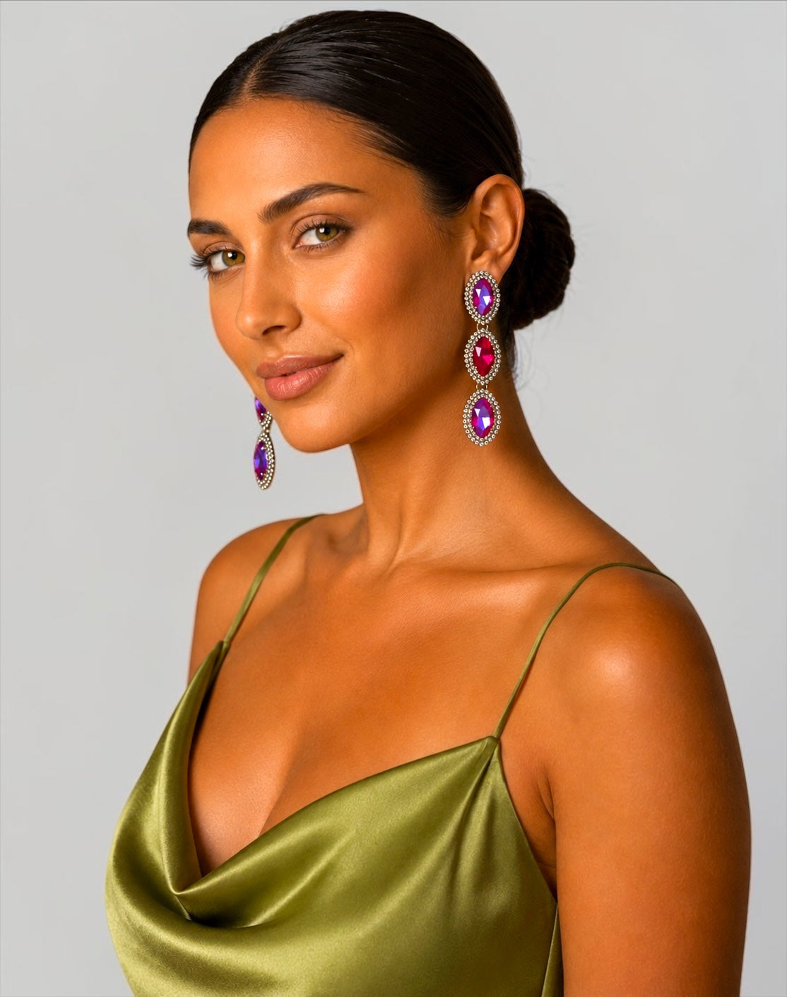 Long Pink Crystal Statement Drop Earrings Fatisha Boutique