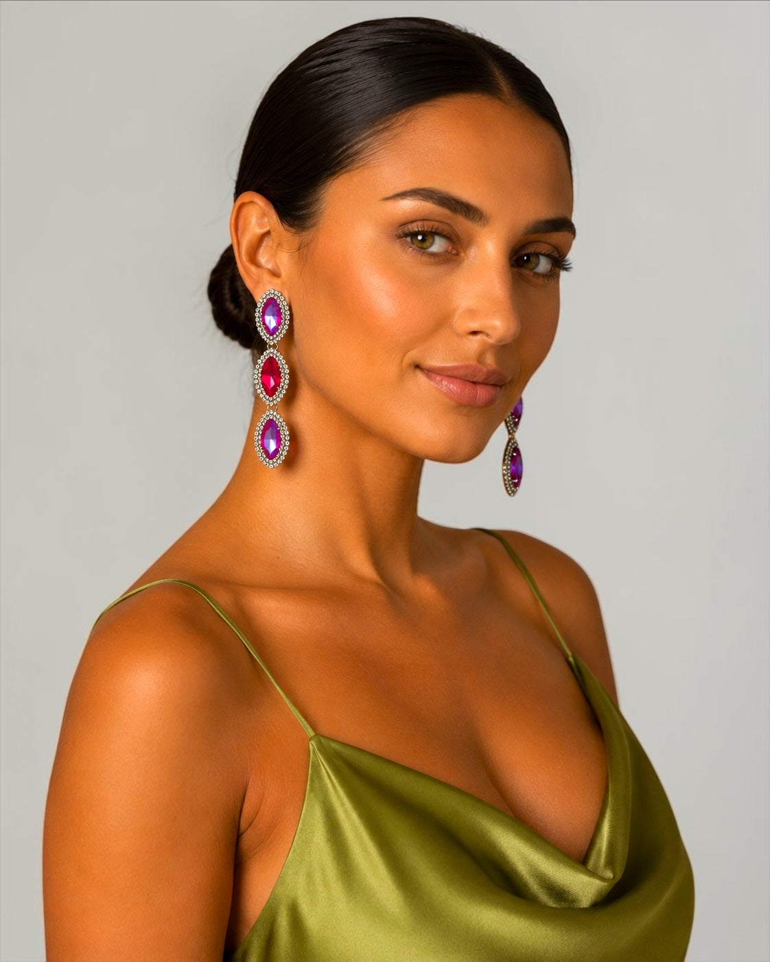 Long Pink Crystal Statement Drop Earrings Fatisha Boutique