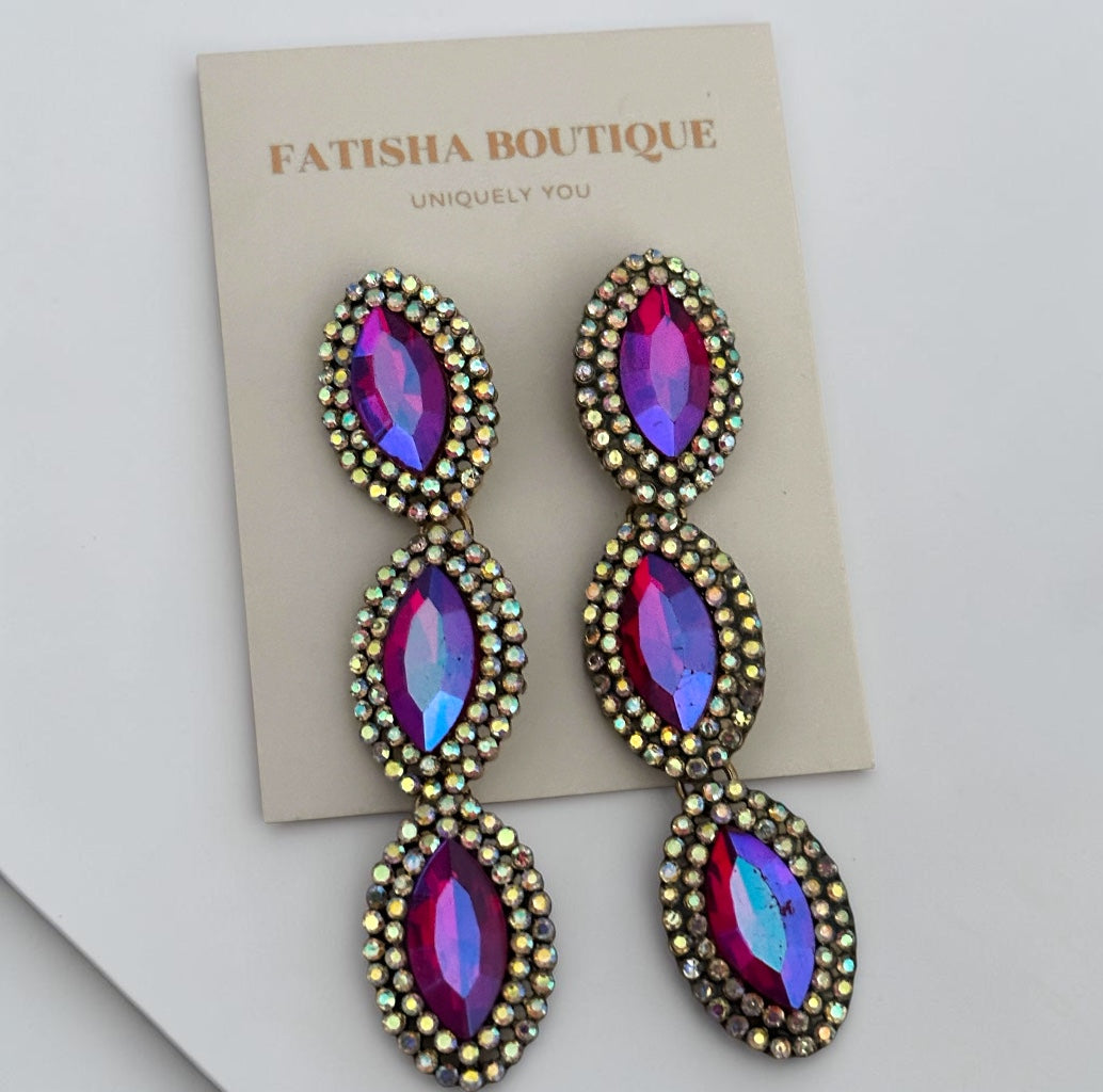 Long Pink Crystal Statement Drop Earrings Fatisha Boutique