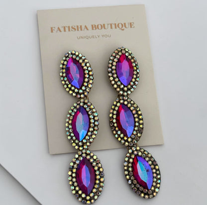 Long Pink Crystal Statement Drop Earrings