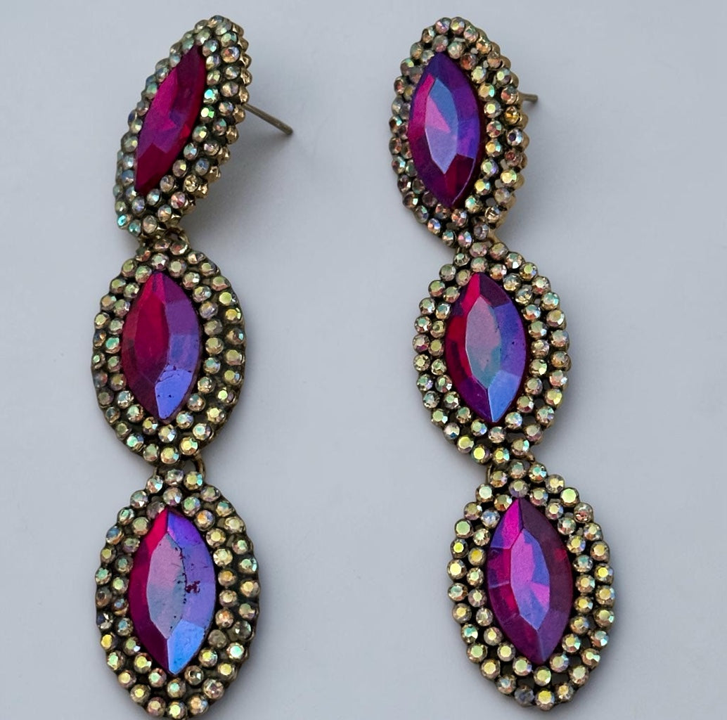 Long Pink Crystal Statement Drop Earrings Fatisha Boutique