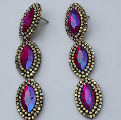 Long Pink Crystal Statement Drop Earrings