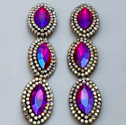 Long Pink Crystal Statement Drop Earrings