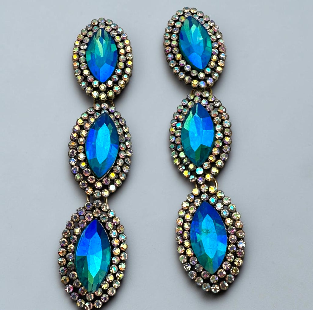 Long Blue Crystal Statement Drop Earrings Fatisha Boutique
