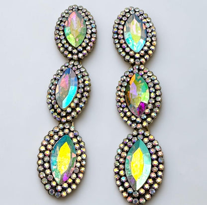 Long Iridescent Crystal Statement Drop Earrings