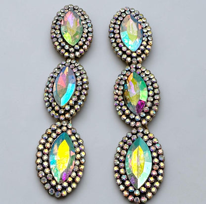 Long Iridescent Crystal Statement Drop Earrings