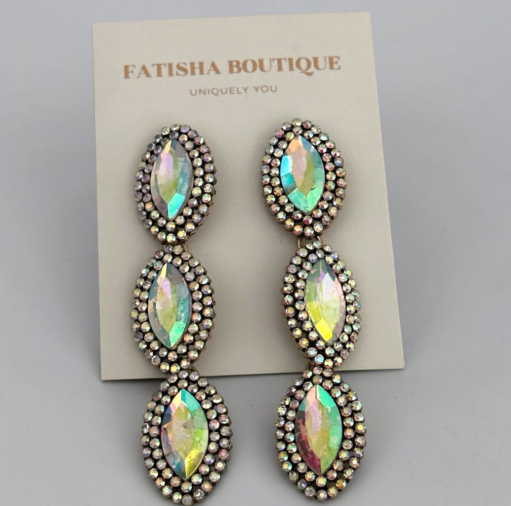 Long Iridescent Crystal Statement Drop Earrings