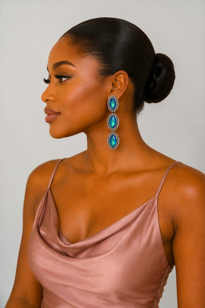 Long Blue Crystal Statement Drop Earrings