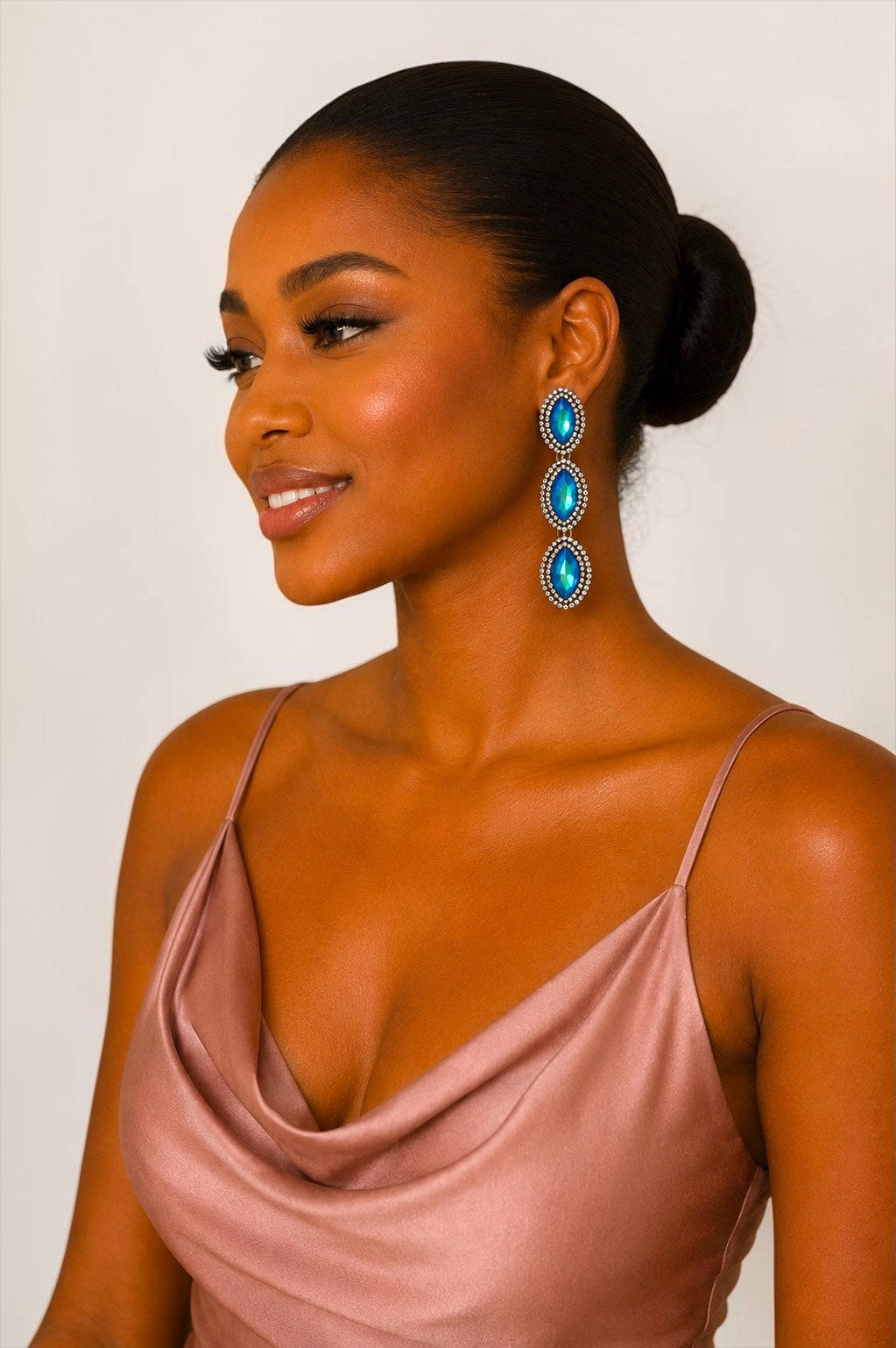 Long Blue Crystal Statement Drop Earrings Fatisha Boutique