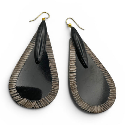 Black Buffalo Horn Teardrop Earrings – Bohemian Ethnic Statement
