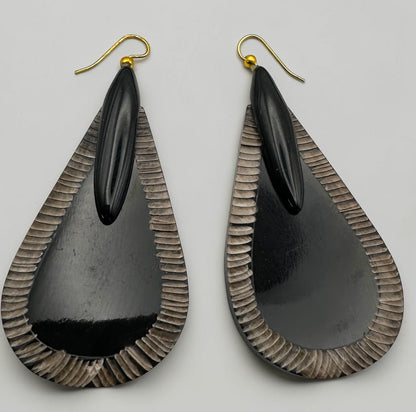 Black Buffalo Horn Teardrop Earrings – Bohemian Ethnic Statement