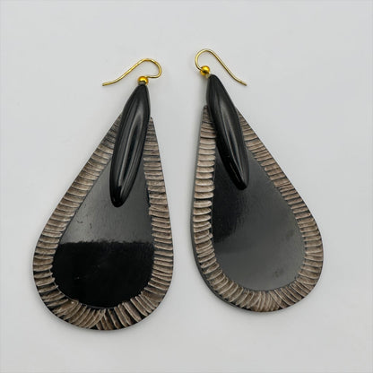 Black Buffalo Horn Teardrop Earrings – Bohemian Ethnic Statement
