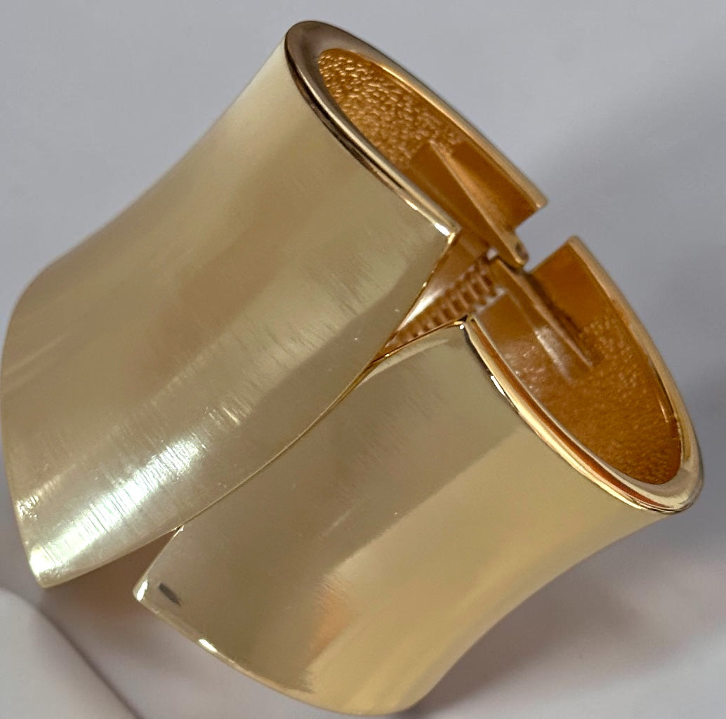 Sculpted Wide Cuff Bracelet – Hinged Gold or Silver Statement Bangle Fatisha Boutique