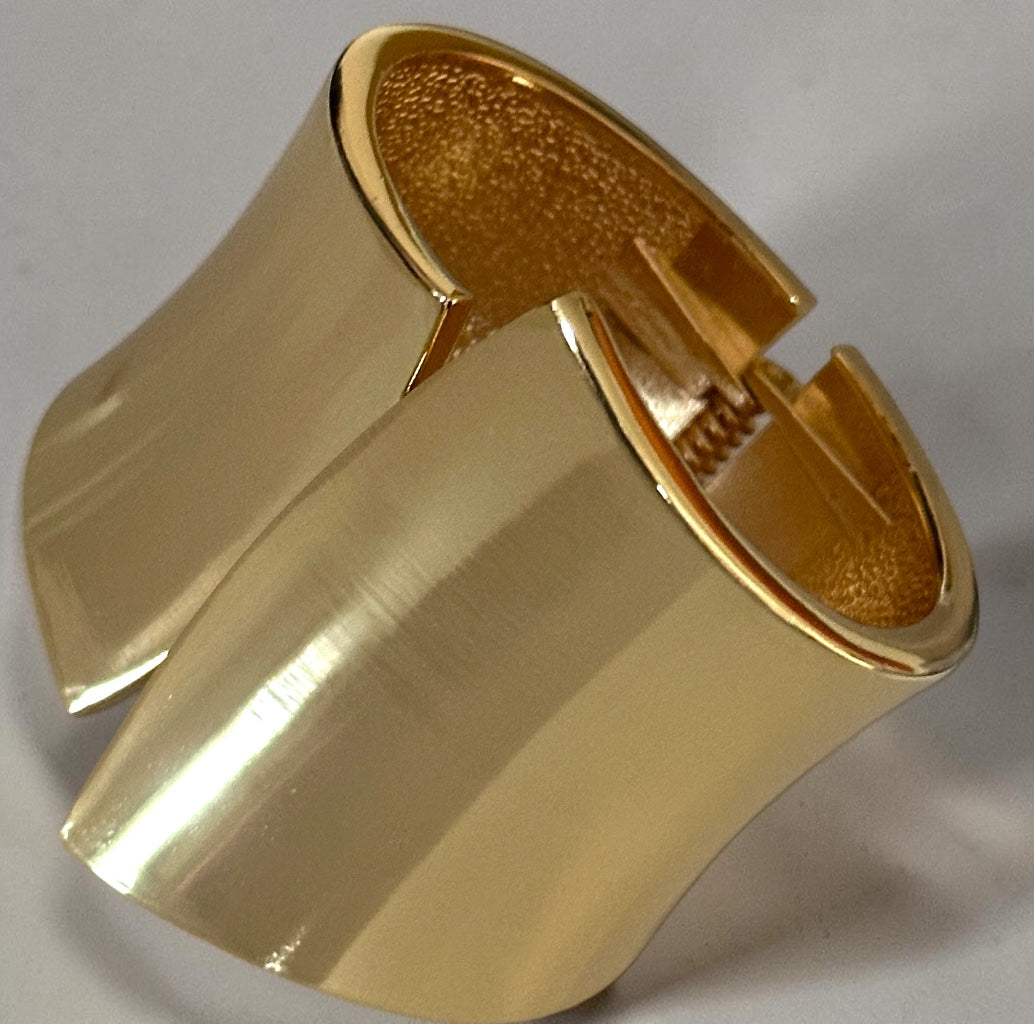 Sculpted Wide Cuff Bracelet – Hinged Gold or Silver Statement Bangle Fatisha Boutique