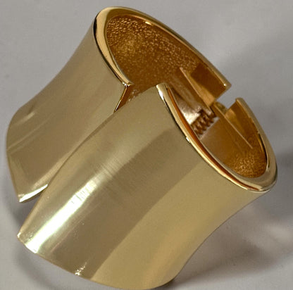 Sculpted Wide Cuff Bracelet – Hinged Gold or Silver Statement Bangle