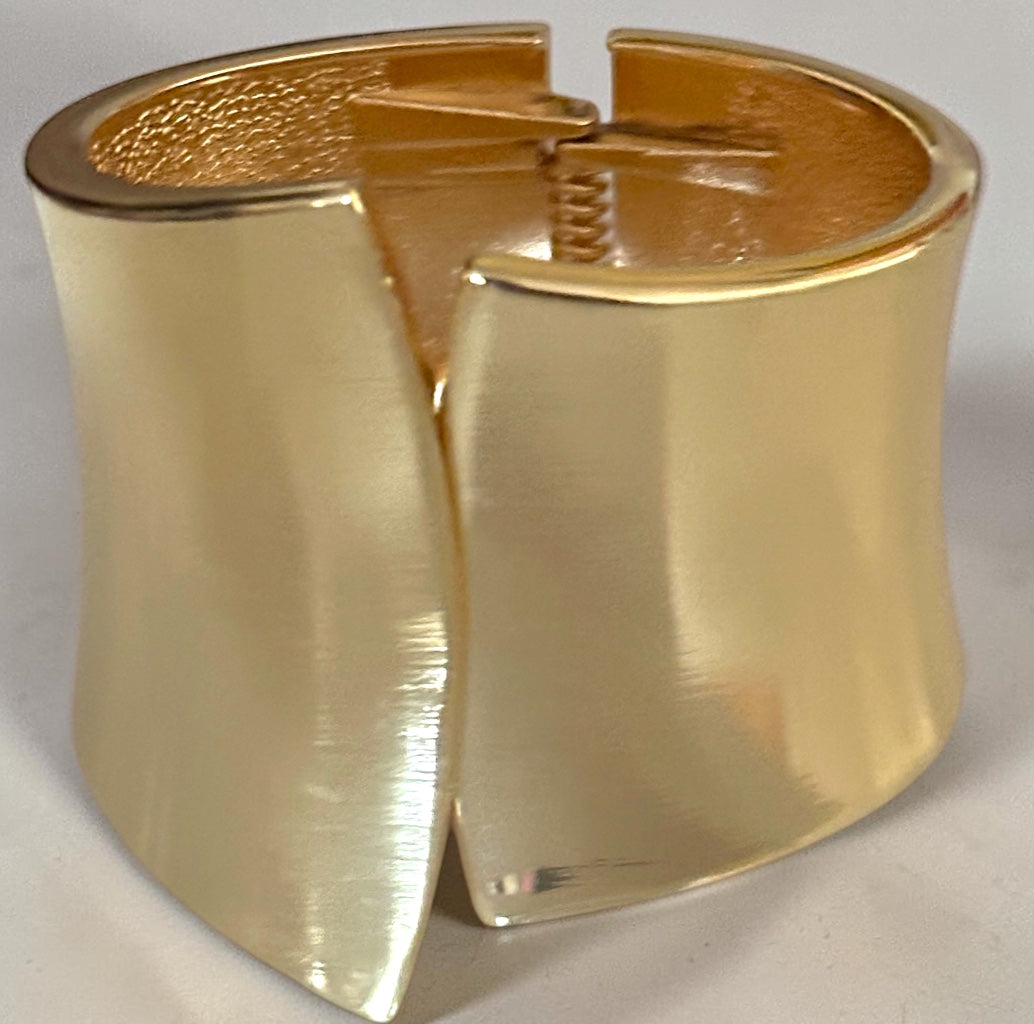 Sculpted Wide Cuff Bracelet – Hinged Gold or Silver Statement Bangle
