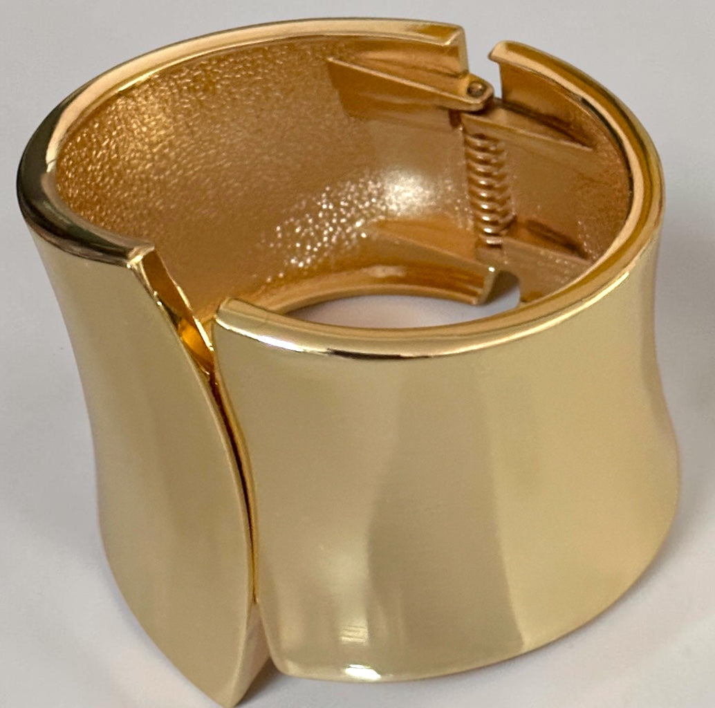 Sculpted Wide Cuff Bracelet – Hinged Gold or Silver Statement Bangle Fatisha Boutique