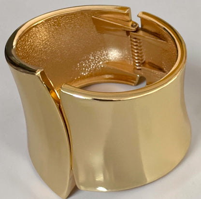Sculpted Wide Cuff Bracelet – Hinged Gold or Silver Statement Bangle