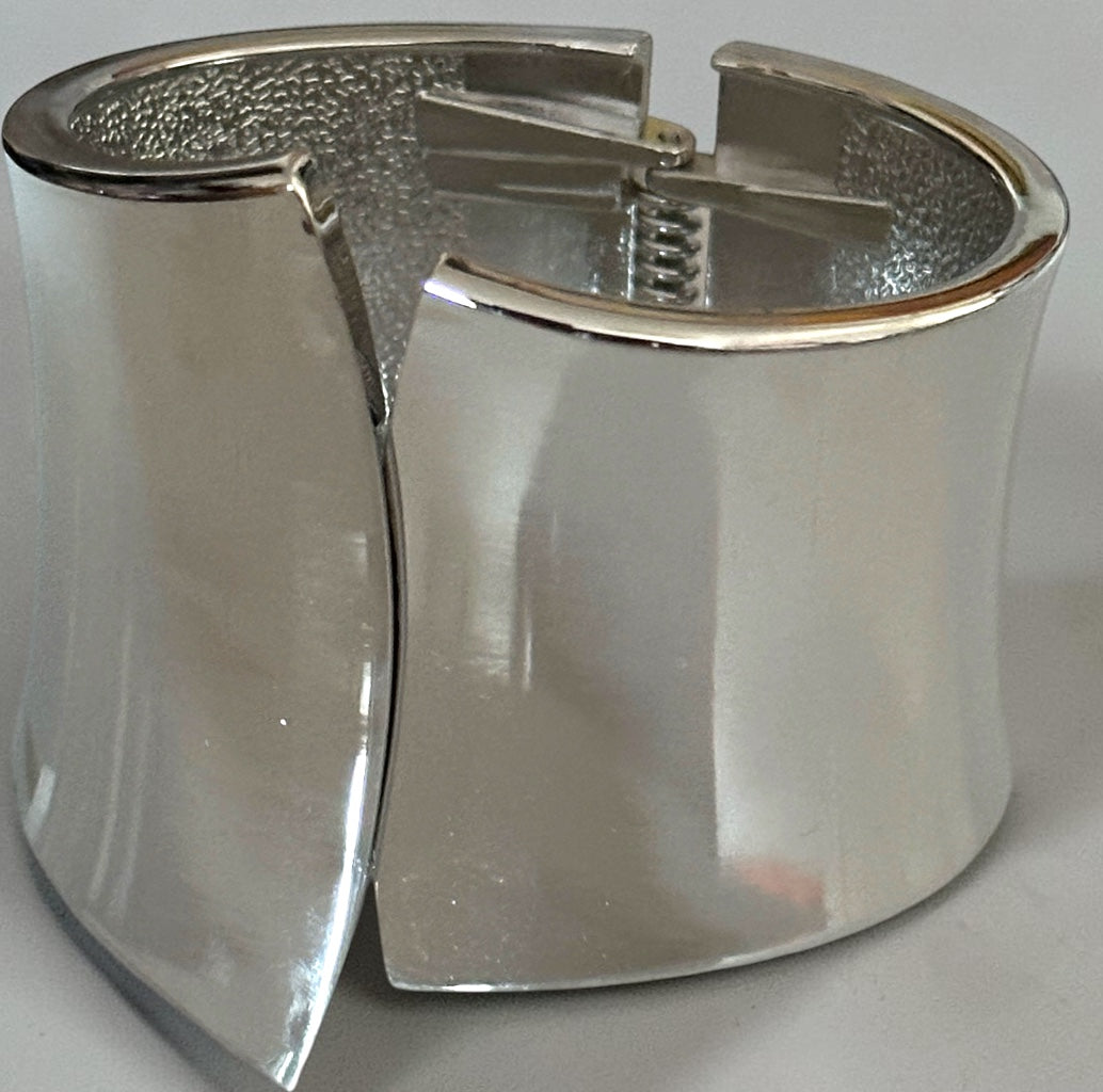 Sculpted Wide Cuff Bracelet – Hinged Gold or Silver Statement Bangle Fatisha Boutique