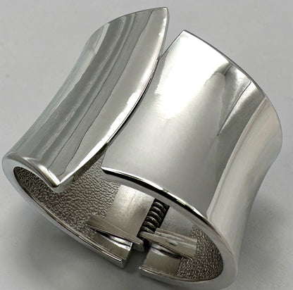 Sculpted Wide Cuff Bracelet – Hinged Gold or Silver Statement Bangle