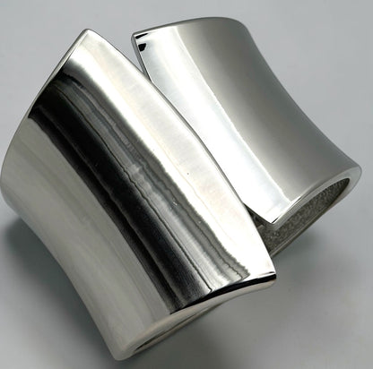 Sculpted Wide Cuff Bracelet – Hinged Gold or Silver Statement Bangle