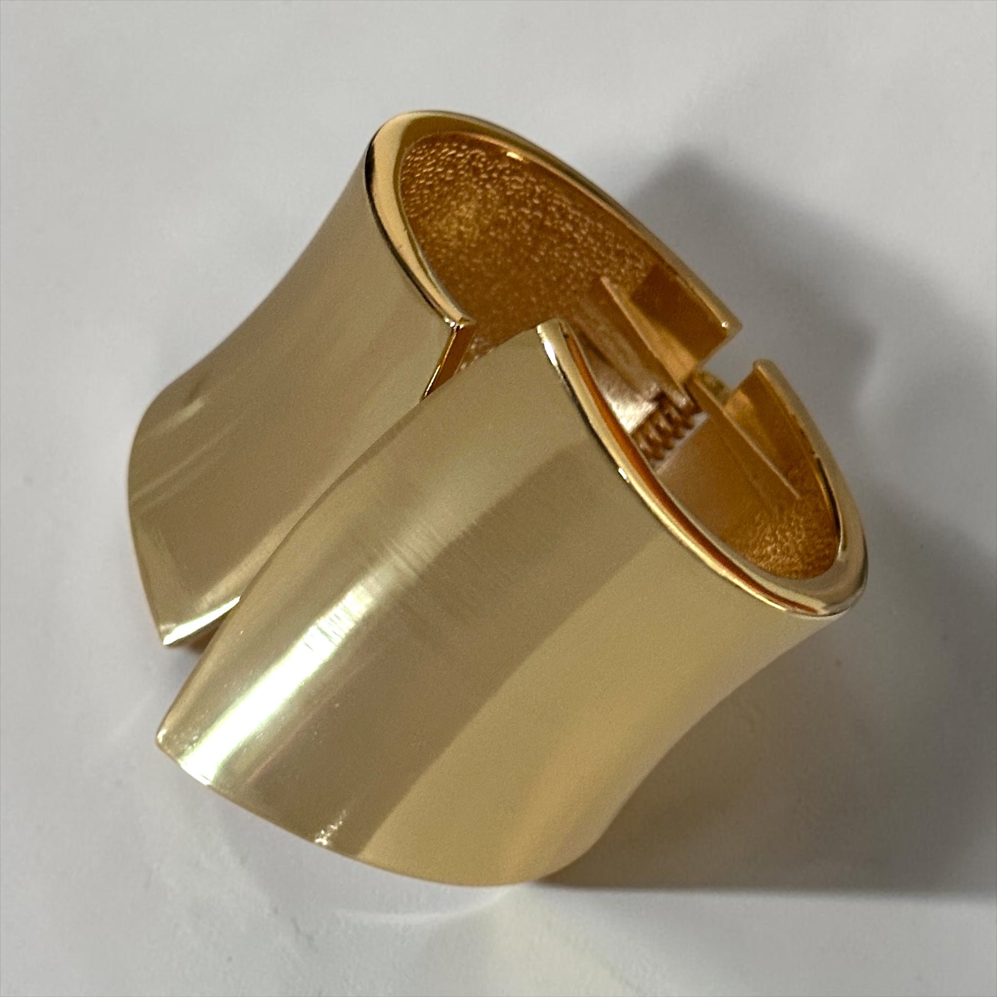 Sculpted Wide Cuff Bracelet – Hinged Gold or Silver Statement Bangle